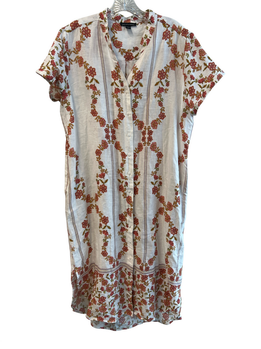 Saks Fifth Ave Size XL White & Multi Linen Short Sleeve Floral Print Dress White & Multi / XL