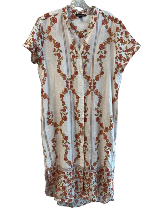 Saks Fifth Ave Size XL White & Multi Linen Short Sleeve Floral Print Dress White & Multi / XL