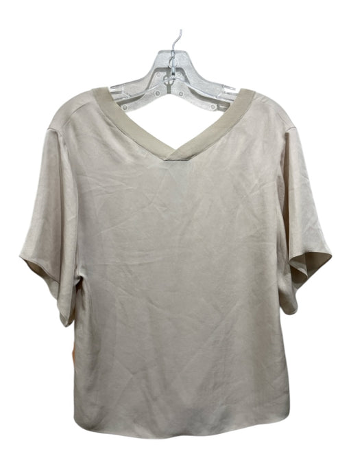 Vince Size XS Light Beige Triacetate V Neck Short Sleeve Top Light Beige / XS
