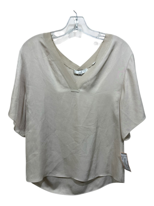 Vince Size XS Light Beige Triacetate V Neck Short Sleeve Top Light Beige / XS