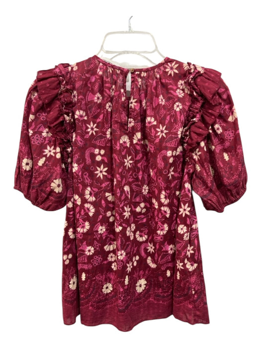 Ulla Johnson Size 4 Purple & White Cotton Short Sleeve Floral Ruffle Top Purple & White / 4