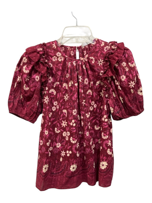 Ulla Johnson Size 4 Purple & White Cotton Short Sleeve Floral Ruffle Top Purple & White / 4