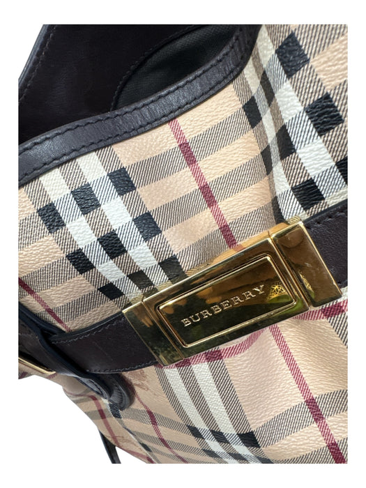 Burberry Tan, Brown, Red Coated Canvas Leather trim Nova Check Tote Bag Tan, Brown, Red / Medium