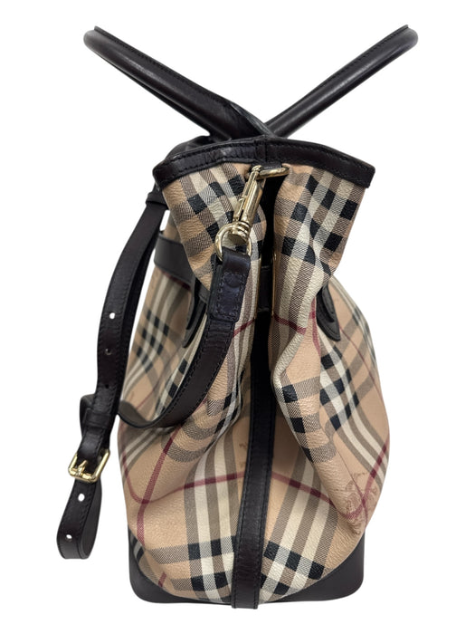 Burberry Tan, Brown, Red Coated Canvas Leather trim Nova Check Tote Bag Tan, Brown, Red / Medium