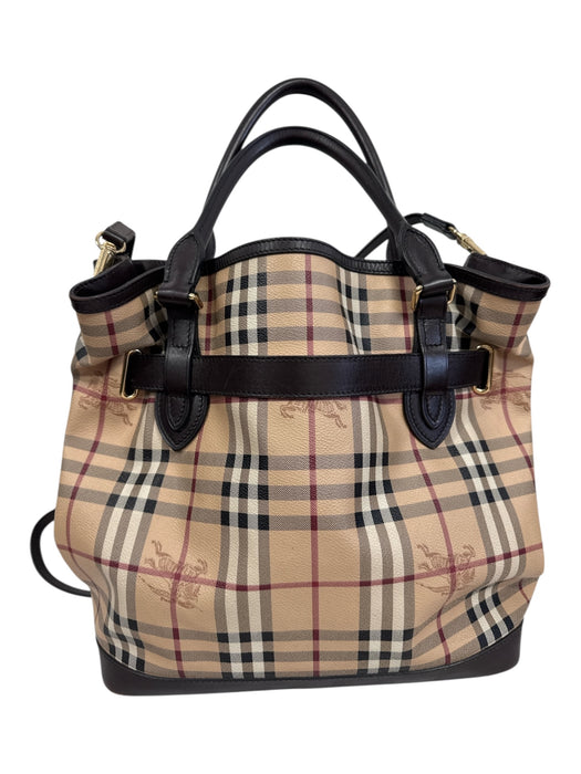 Burberry Tan, Brown, Red Coated Canvas Leather trim Nova Check Tote Bag Tan, Brown, Red / Medium