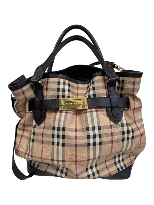 Burberry Tan, Brown, Red Coated Canvas Leather trim Nova Check Tote Bag Tan, Brown, Red / Medium