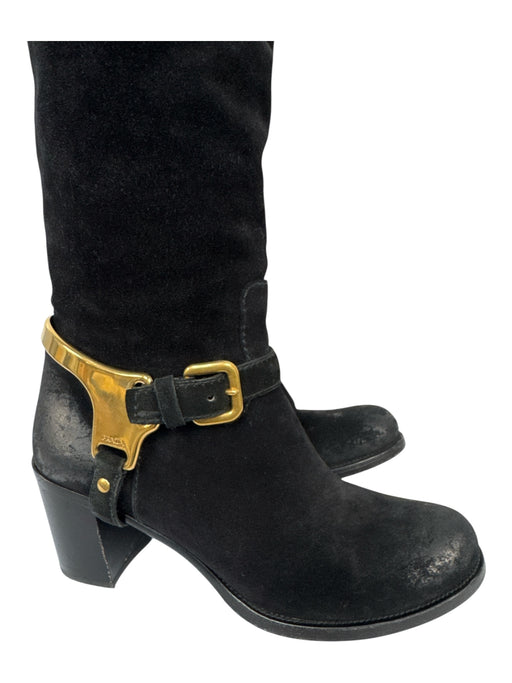 Prada Shoe Size 37 Black Leather Knee High Side Zip Stacked Heel Box Inc. Boots Black / 37