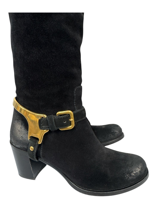 Prada Shoe Size 37 Black Leather Knee High Side Zip Stacked Heel Box Inc. Boots Black / 37