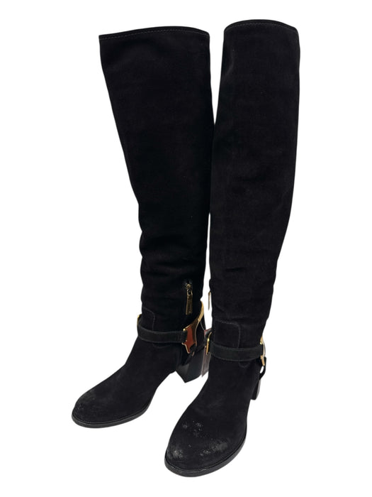Prada Shoe Size 37 Black Leather Knee High Side Zip Stacked Heel Box Inc. Boots Black / 37