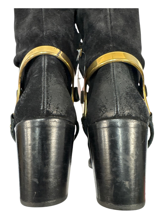 Prada Shoe Size 37 Black Leather Knee High Side Zip Stacked Heel Box Inc. Boots Black / 37
