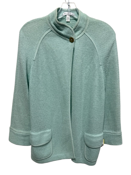St. John Size P Mint Green No Fabric Tag Knit High Neck One Button Jacket Mint Green / P