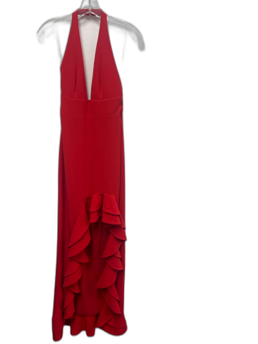 Lovers + Friends Size XXS Red Polyester Halter Neck Ruffle Front Split Dress Red / XXS