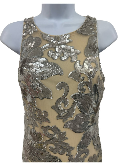 Betsy & Adam Beige & Silver Polyester Sleeveless Sequin Floral Maxi Dress Beige & Silver