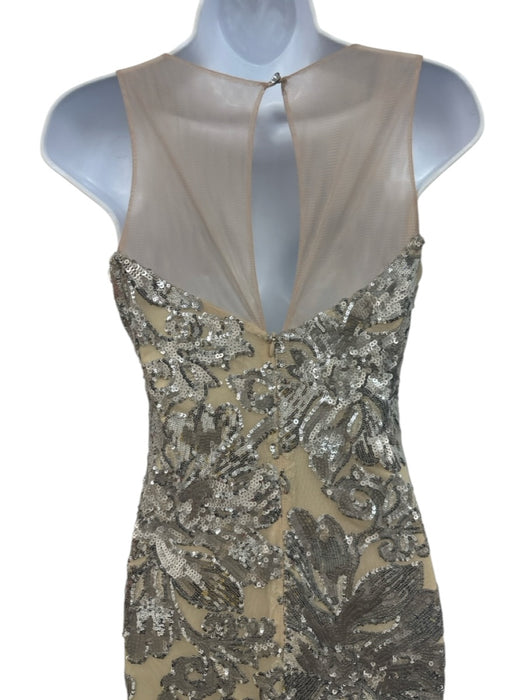 Betsy & Adam Beige & Silver Polyester Sleeveless Sequin Floral Maxi Dress Beige & Silver