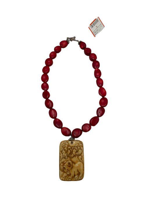 handmade Red & Tan Bone Coral Beads Ox Year of the Ox Necklace Red & Tan