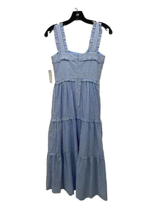 Gal Meets Glam Size 00 Blue & White Cotton Pinstripe Sleeveless Midi Dress Blue & White / 00