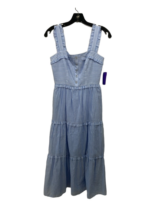 Gal Meets Glam Size 00 Blue & White Cotton Pinstripe Sleeveless Midi Dress Blue & White / 00