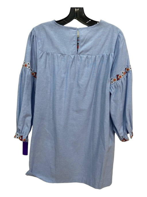 English Factory Size XS Blue & Multi Cotton Round Neck Embroidered Shift Dress Blue & Multi / XS