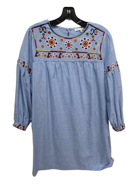 English Factory Size XS Blue & Multi Cotton Round Neck Embroidered Shift Dress Blue & Multi / XS