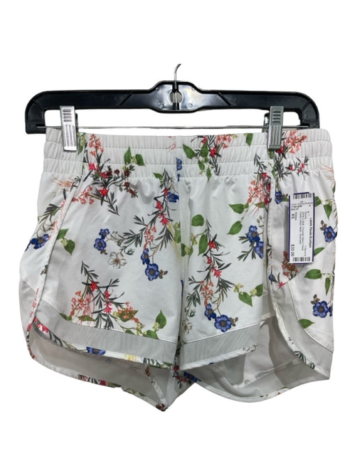 Athleta Size XS White & Multi Polyester Blend Floral Elastic Waist Mesh Shorts White & Multi / XS