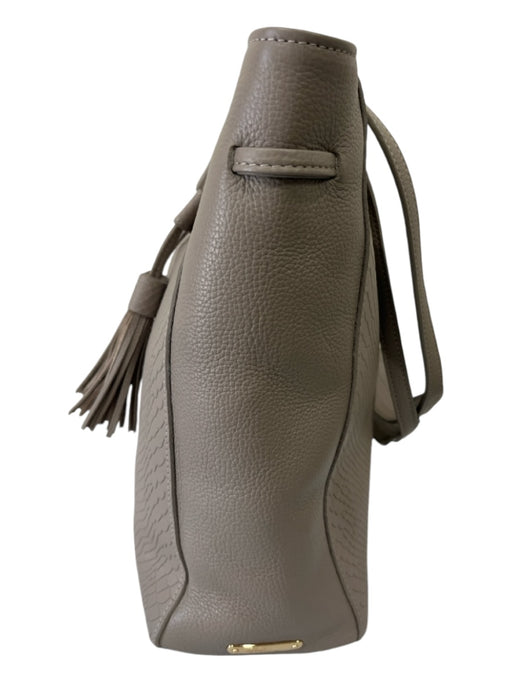 Gigi New York Beige Gray Reptile Embossed Double Top Handle Tassel Bag Beige Gray / M