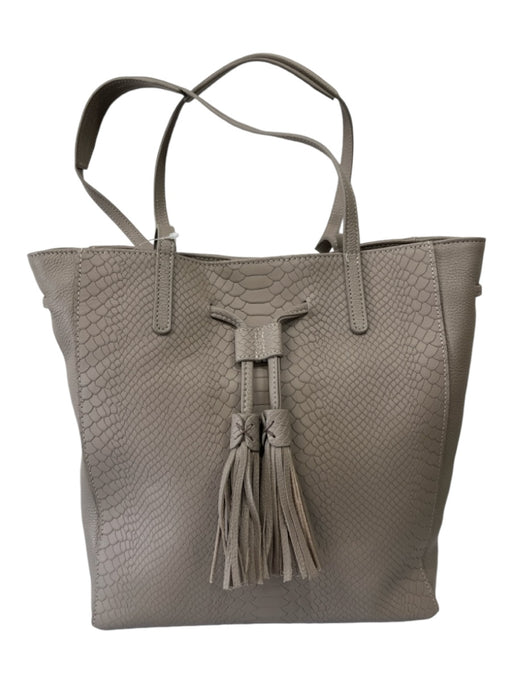 Gigi New York Beige Gray Reptile Embossed Double Top Handle Tassel Bag Beige Gray / M