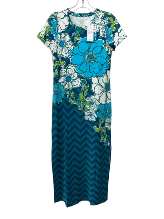 Lilly Pulitzer Size S Blue, Green & White Nylon Blend Floral Chevron Dress Blue, Green & White / S