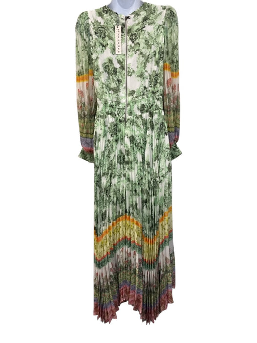 Alice + Olivia Size 6 Green, White, Multi Polyester Balloon Sleeve Maxi Dress Green, White, Multi / 6