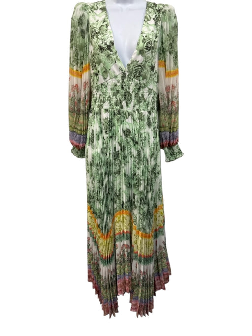 Alice + Olivia Size 6 Green, White, Multi Polyester Balloon Sleeve Maxi Dress Green, White, Multi / 6
