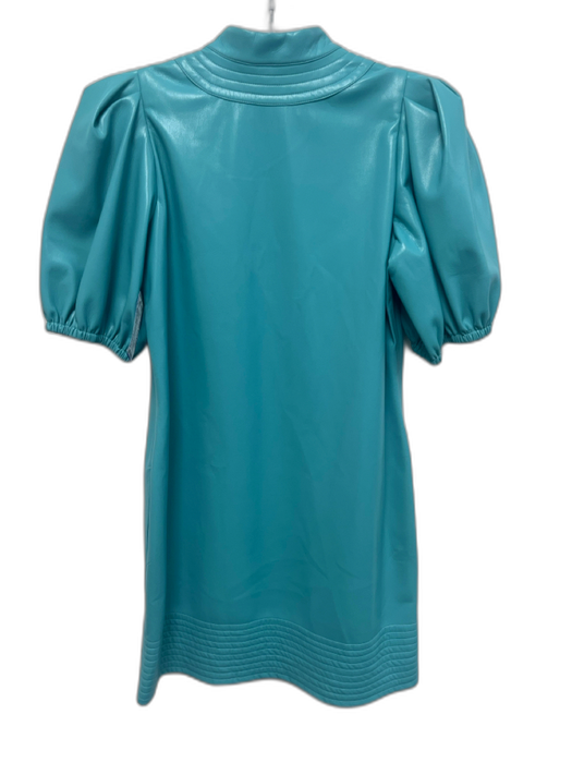 Emily McCarthy Size XS Teal Blue Polyester Half Puff Sleeve V Neck Dress Teal Blue / XS