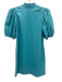 Emily McCarthy Size XS Teal Blue Polyester Half Puff Sleeve V Neck Dress Teal Blue / XS