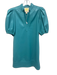 Emily McCarthy Size XS Teal Blue Polyester Half Puff Sleeve V Neck Dress Teal Blue / XS