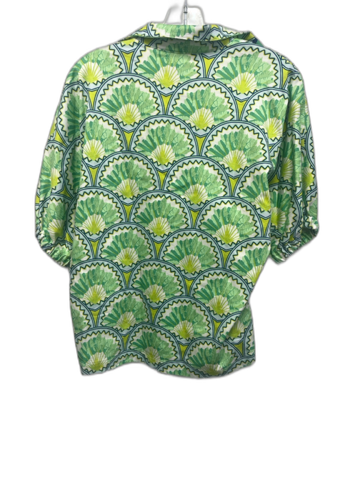 Emily McCarthy Size XXS Green, Blue, White Cotton Half Puff Sleeve Fans Top Green, Blue, White / XXS
