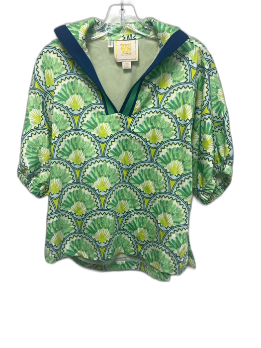 Emily McCarthy Size XXS Green, Blue, White Cotton Half Puff Sleeve Fans Top Green, Blue, White / XXS