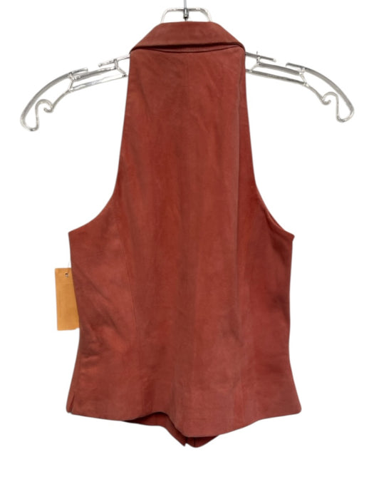 Worth Size 0 Coral Pink Leather Sleeveless Button Front Collar Top Coral Pink / 0