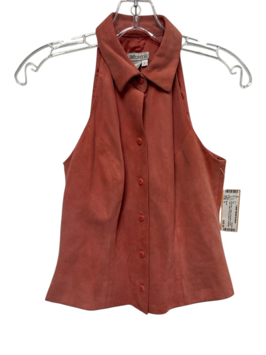 Worth Size 0 Coral Pink Leather Sleeveless Button Front Collar Top Coral Pink / 0