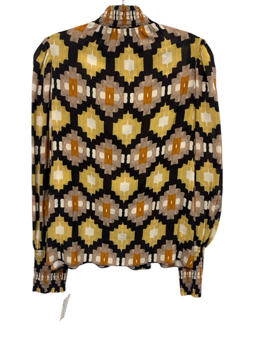Shoshanna Size XS Yellow, Orange, Black Long Sleeve Abstract Print Mock Neck Top Yellow, Orange, Black / XS