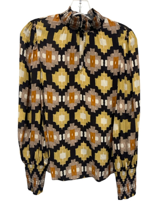 Shoshanna Size XS Yellow, Orange, Black Long Sleeve Abstract Print Mock Neck Top Yellow, Orange, Black / XS