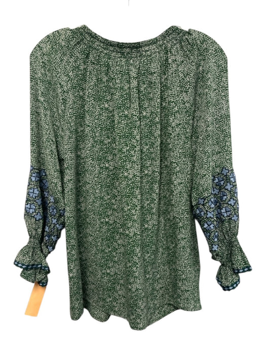 Rungolee Size XXS Green, Blue, White Long Sleeve Embroidered Abstract Print Top Green, Blue, White / XXS