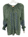 Rungolee Size XXS Green, Blue, White Long Sleeve Embroidered Abstract Print Top Green, Blue, White / XXS