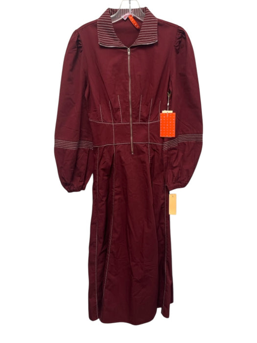 Never a Wallflower Size XS Burgundy Red Cotton Long Sleeve Contrast Stitch Dress Burgundy Red / XS