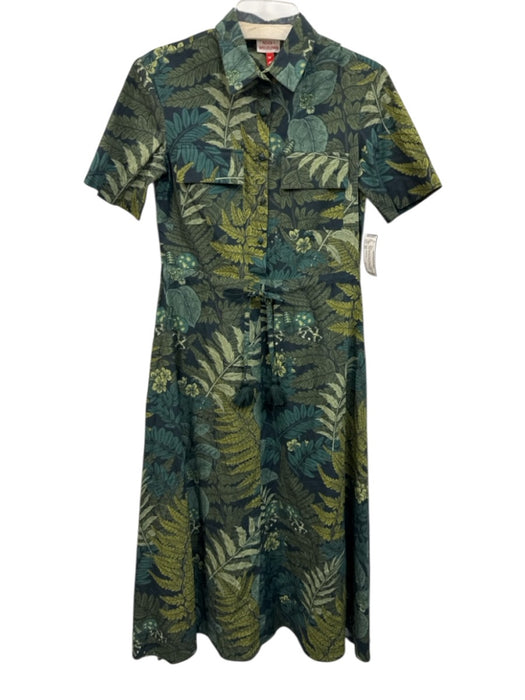 Never a Wallflower Size XS Mixed Greens Cotton Botanical Button Detail Dress Mixed Greens / XS