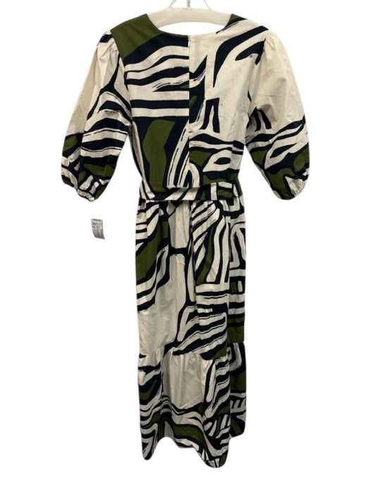 Maude Vivante Size XS Beige, Green, Black Cotton Abstract Midi Dress Beige, Green, Black / XS