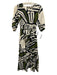 Maude Vivante Size XS Beige, Green, Black Cotton Abstract Midi Dress Beige, Green, Black / XS