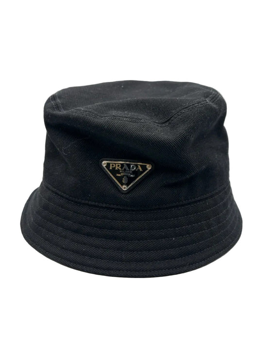 Prada Black Cotton Logo Bucket Hat