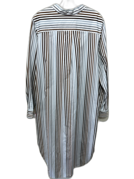 Ann Mashburn Size L Brown, Blue, White Cotton Split hem Stripe V Neck Midi Dress Brown, Blue, White / L