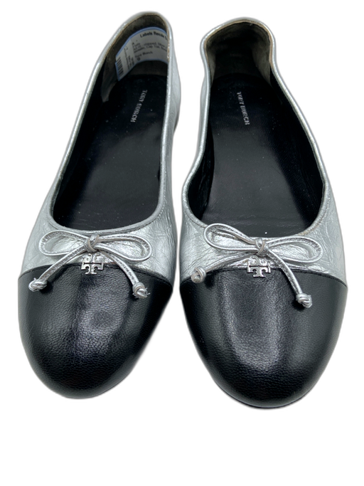Tory Burch Shoe Size 9 Silver & Black Leather Metallic Cap Toe Flats Silver & Black / 9