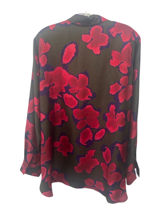 Rosso35 Size 46 Green, Pink & Purple Silk Abstract Floral Long Sleeve Shirt Top Green, Pink & Purple / 46