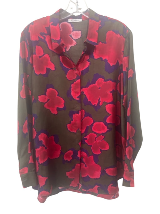 Rosso35 Size 46 Green, Pink & Purple Silk Abstract Floral Long Sleeve Shirt Top Green, Pink & Purple / 46