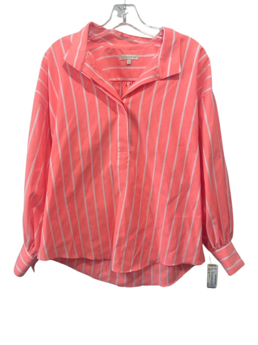 Ann Mashburn Size M Neon Orange & White Cotton Blend Striped 1/2 Button Top Neon Orange & White / M